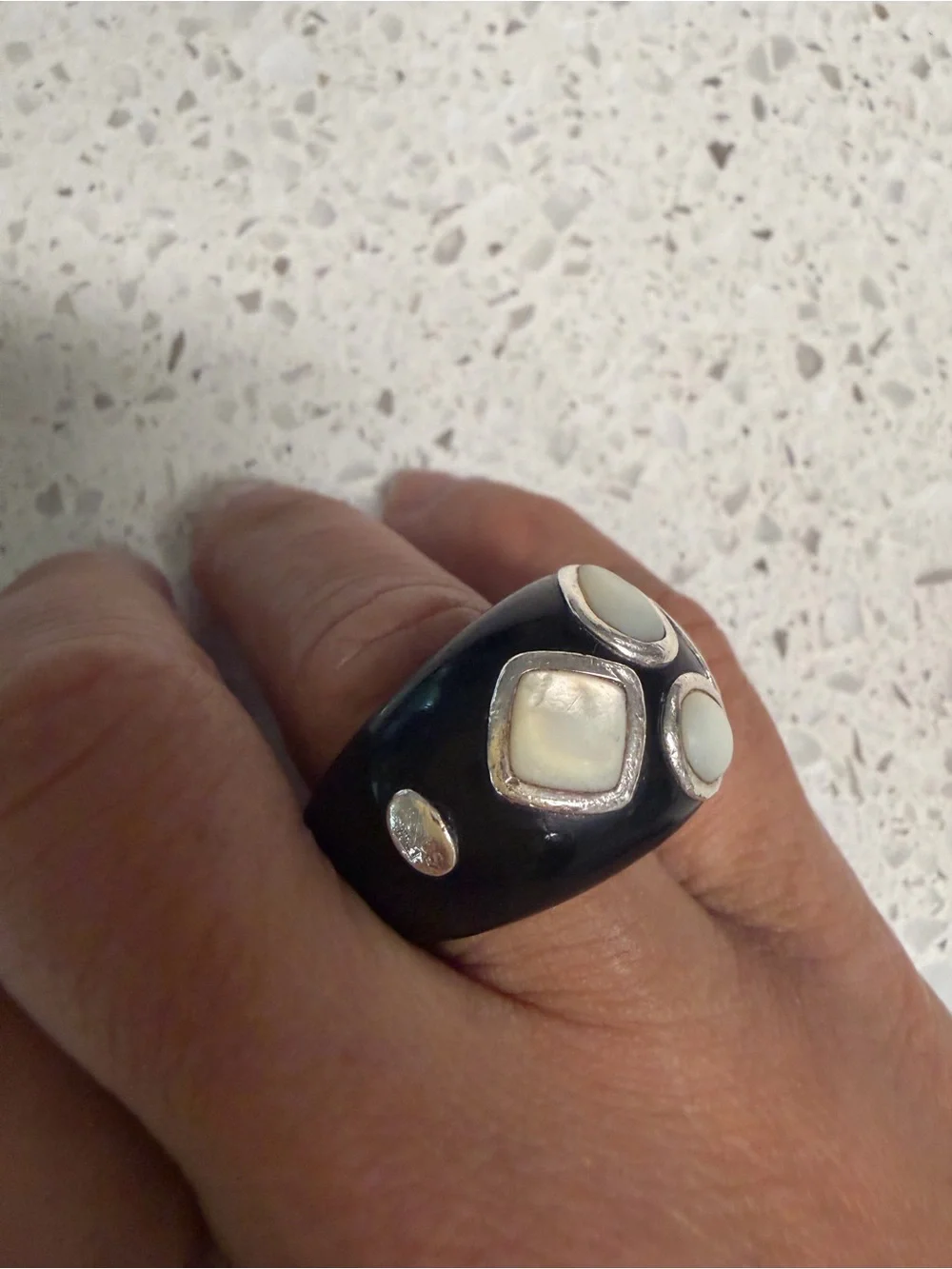 Authentic Tous Black Resin Ring with Mother-of-Pearl